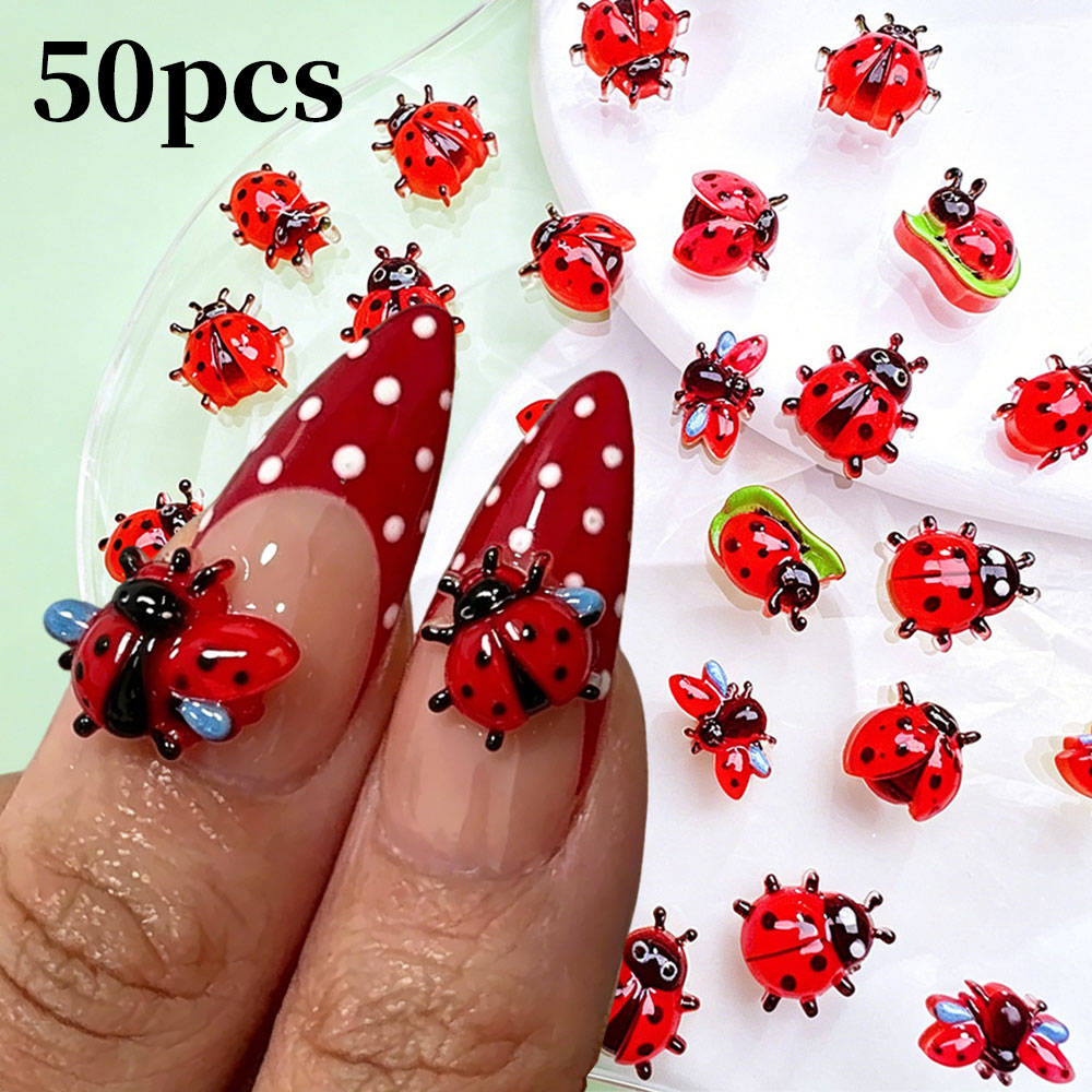 Art Craft Ladybug - 50pcs 3D Mini Resin Ladybug Nail