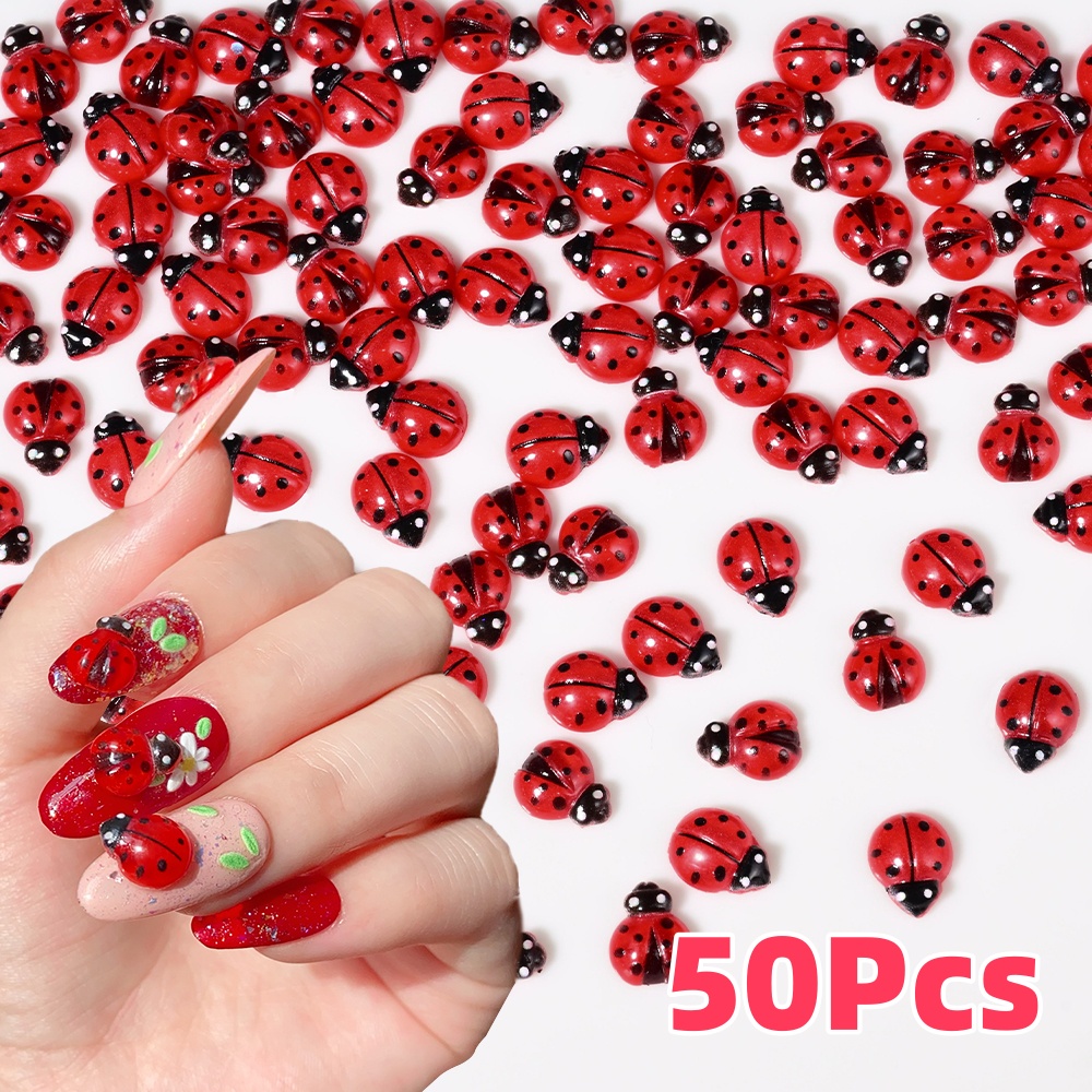 50Pcs 3D Red Ladybug Nail Char - Art Craft Ladybug recension och pris