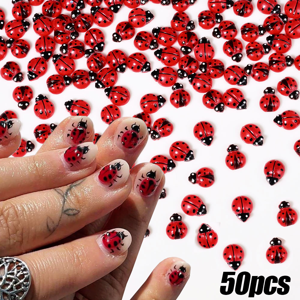 50Pcs 3D Resin Red Ladybug Nai - Art Craft Ladybug recension och pris